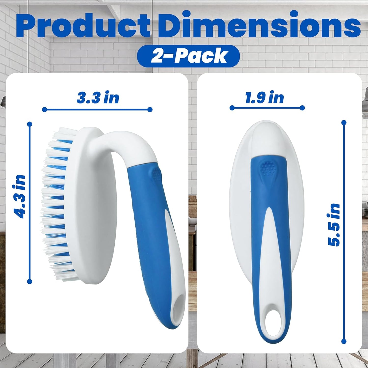 2-Pack Small Scrub Brushes for Bathroom, Kitchen, & Tile Cleaning.