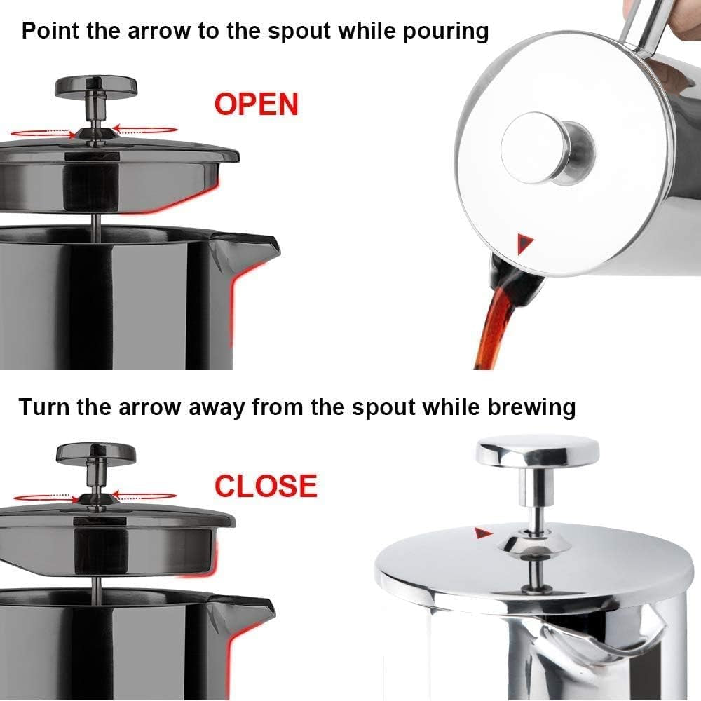 12oz Insulated Stainless Steel French Press (2 Extra Screens)