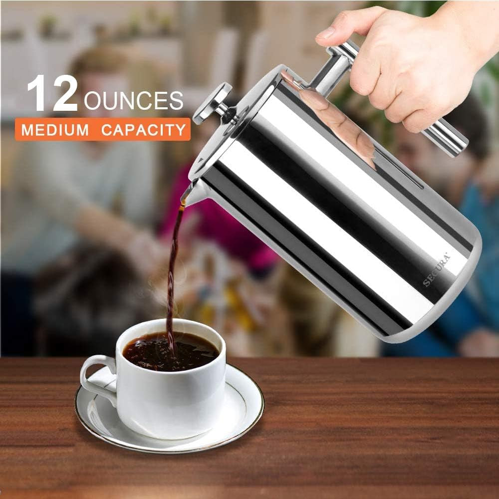 12oz Insulated Stainless Steel French Press (2 Extra Screens)