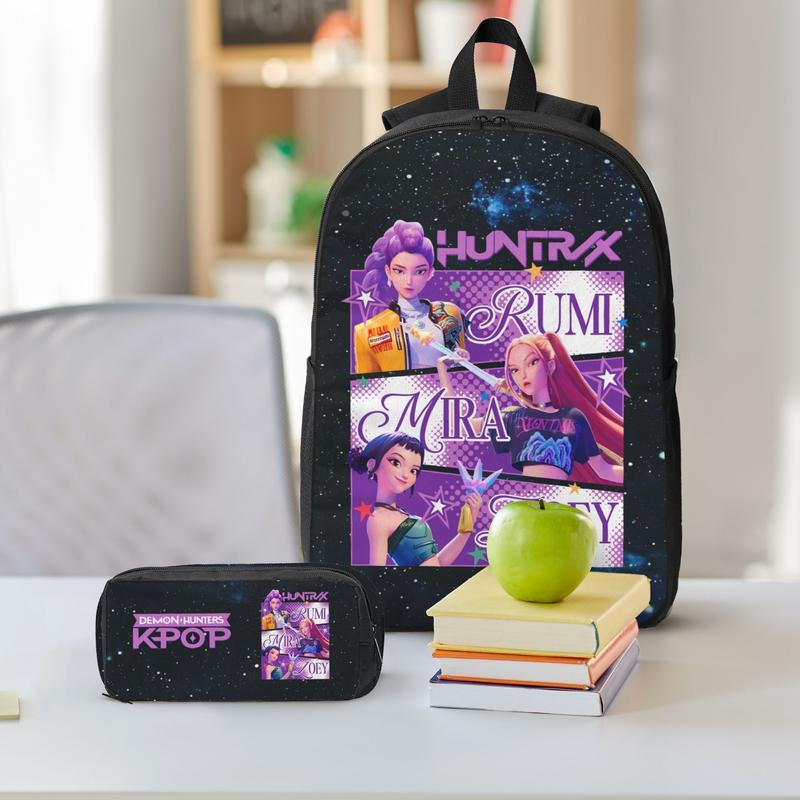 3-Piece K-POP "Demon Hunters" Backpack Set (Laptop Bag, Lunch Bag, Pencil Case).