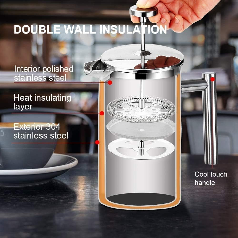 12oz Insulated Stainless Steel French Press (2 Extra Screens)