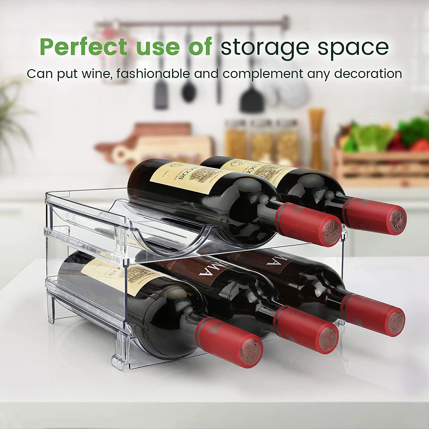 2-Pack Stackable Water Bottle Storage Organizer for Cabinet.