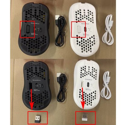 High-Speed 2.4G Wireless Gaming Mouse: 1600 DPI, Ergonomic Honeycomb, RGB Backlit.