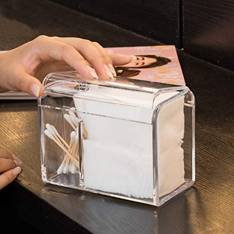 Qtip/Cotton Swab Dispenser: Clear 3-Compartment Bathroom Organizer.