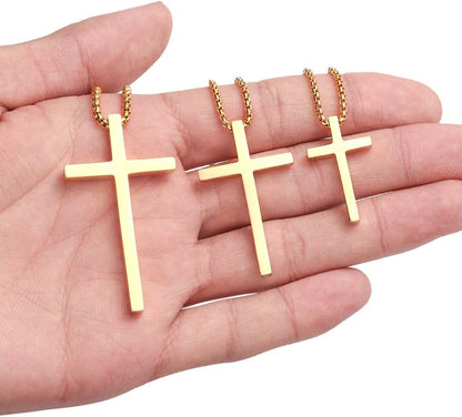 Men's Stainless Steel Cross Necklace Gold, 16-30 Inch Box Chain).