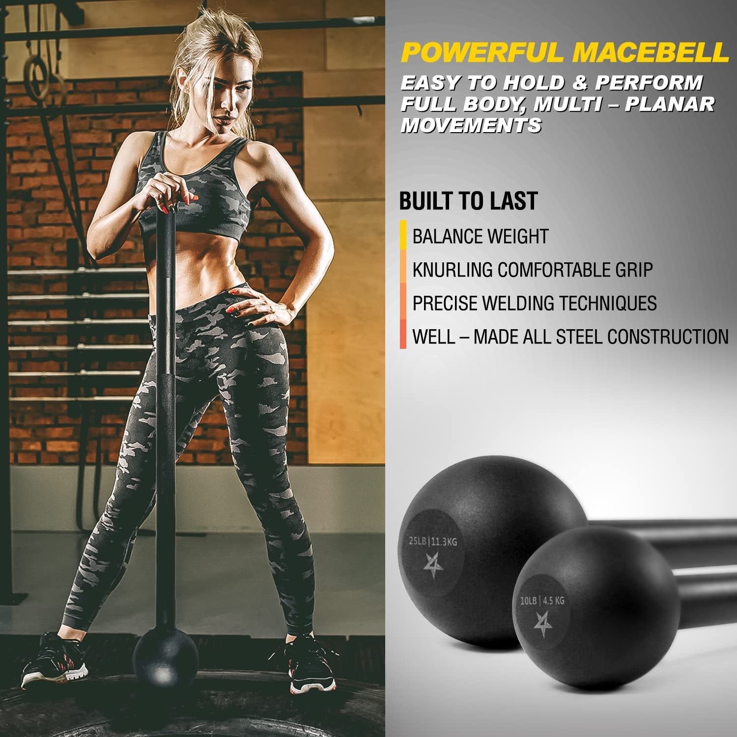 Steel Mace Bell for Full-Body & Grip Strength (5-30Lb).