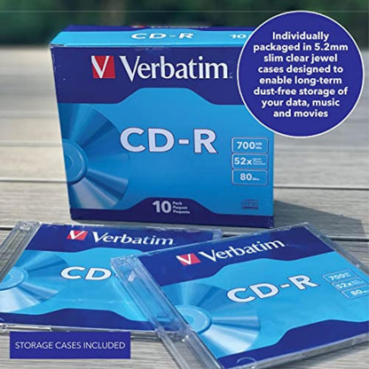 CD-R Blank Discs 700MB 80-Minutes 52X Recordable Disc for Data and Music - 10 Pack Slim Cases