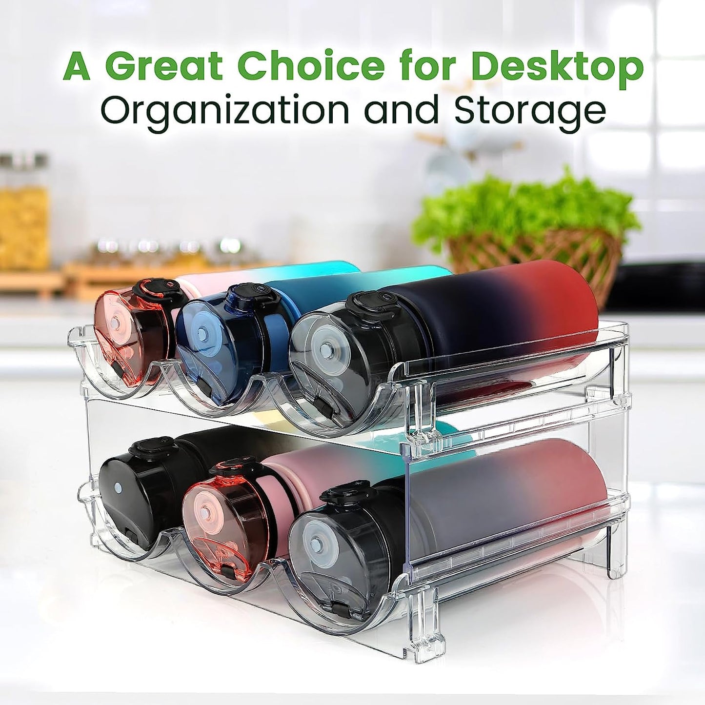 2-Pack Stackable Water Bottle Storage Organizer for Cabinet.