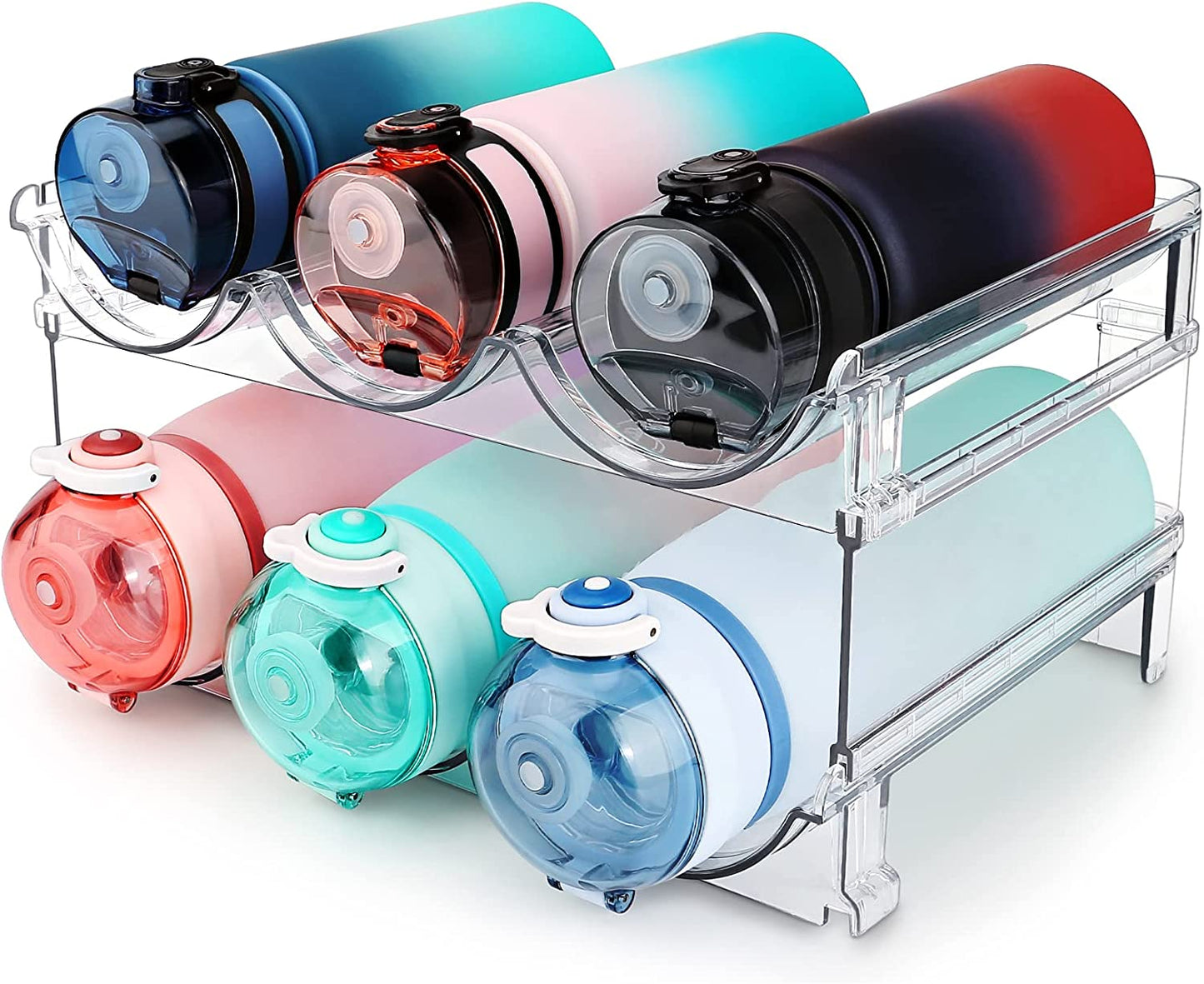 2-Pack Stackable Water Bottle Storage Organizer for Cabinet.