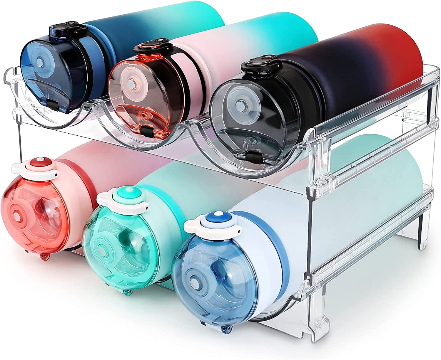 2-Pack Stackable Water Bottle Storage Organizer for Cabinet.