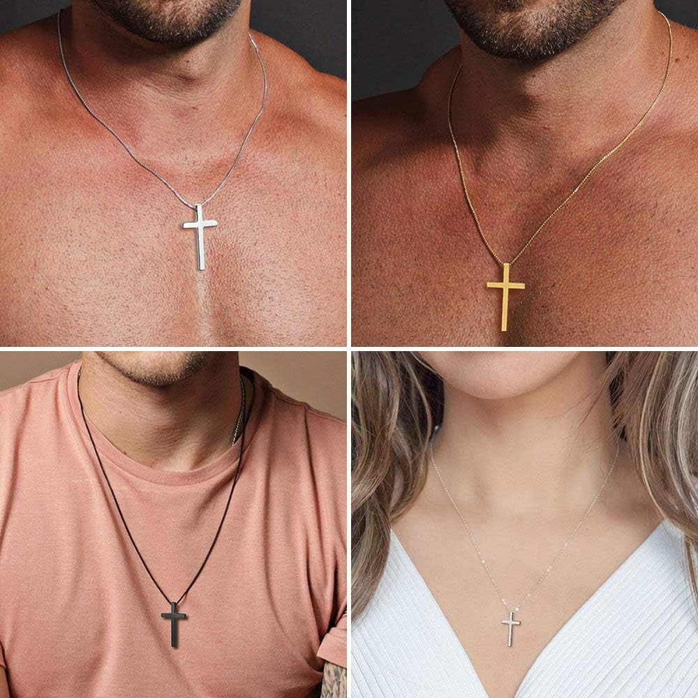 Men's Stainless Steel Cross Necklace Gold, 16-30 Inch Box Chain).
