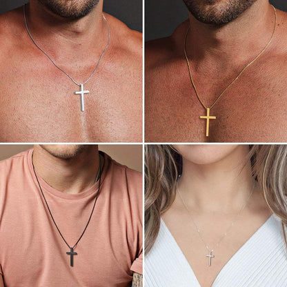 Men's Stainless Steel Cross Necklace Gold, 16-30 Inch Box Chain).