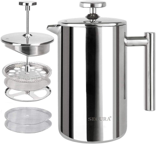 12oz Insulated Stainless Steel French Press (2 Extra Screens)