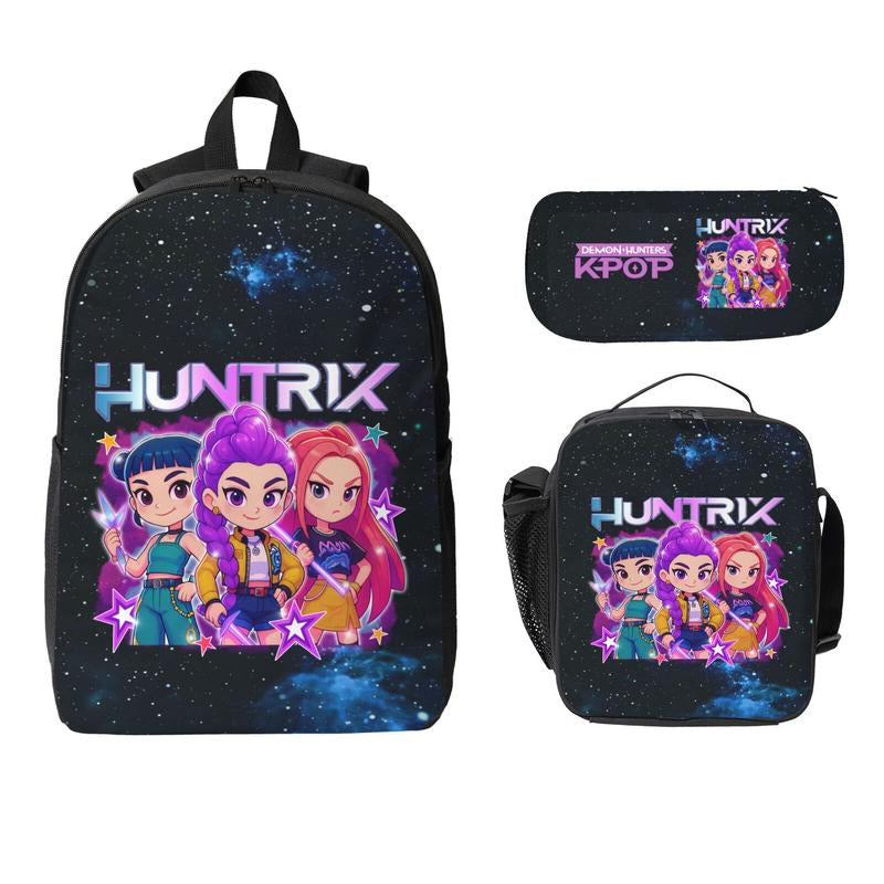 3-Piece K-POP "Demon Hunters" Backpack Set (Laptop Bag, Lunch Bag, Pencil Case).