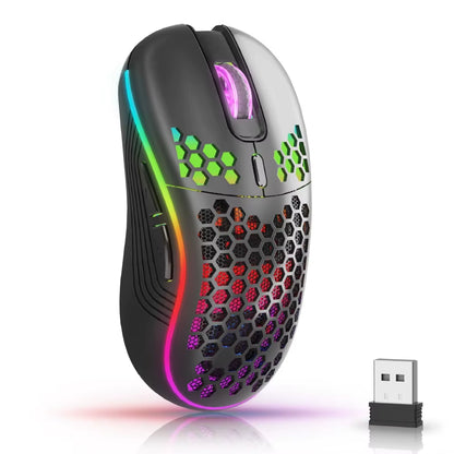 High-Speed 2.4G Wireless Gaming Mouse: 1600 DPI, Ergonomic Honeycomb, RGB Backlit.