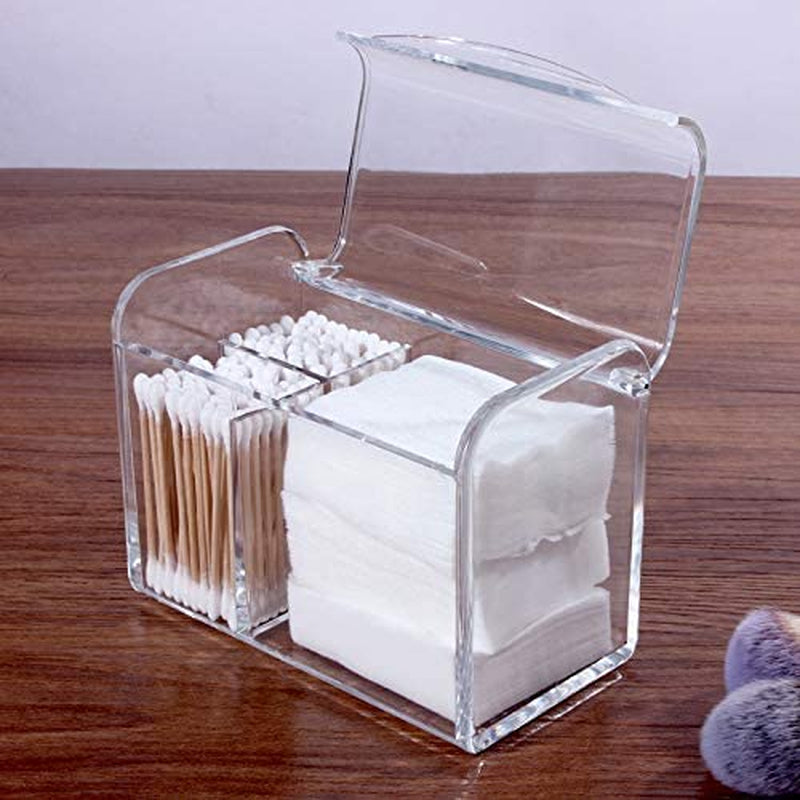 Qtip/Cotton Swab Dispenser: Clear 3-Compartment Bathroom Organizer.