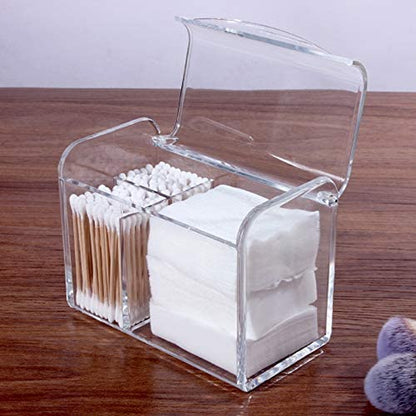 Qtip/Cotton Swab Dispenser: Clear 3-Compartment Bathroom Organizer.