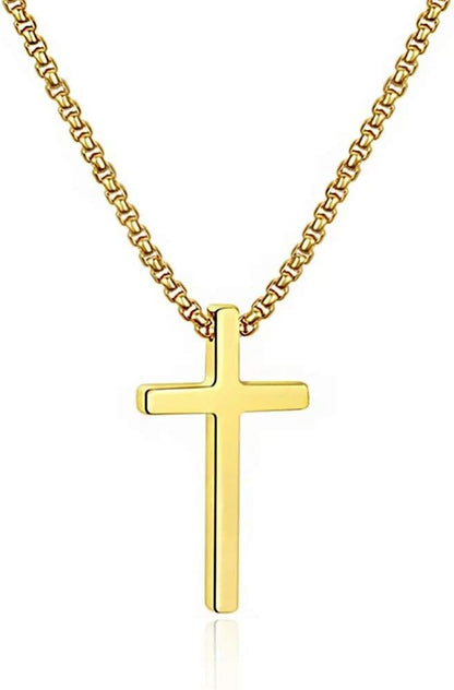 Men's Stainless Steel Cross Necklace Gold, 16-30 Inch Box Chain).