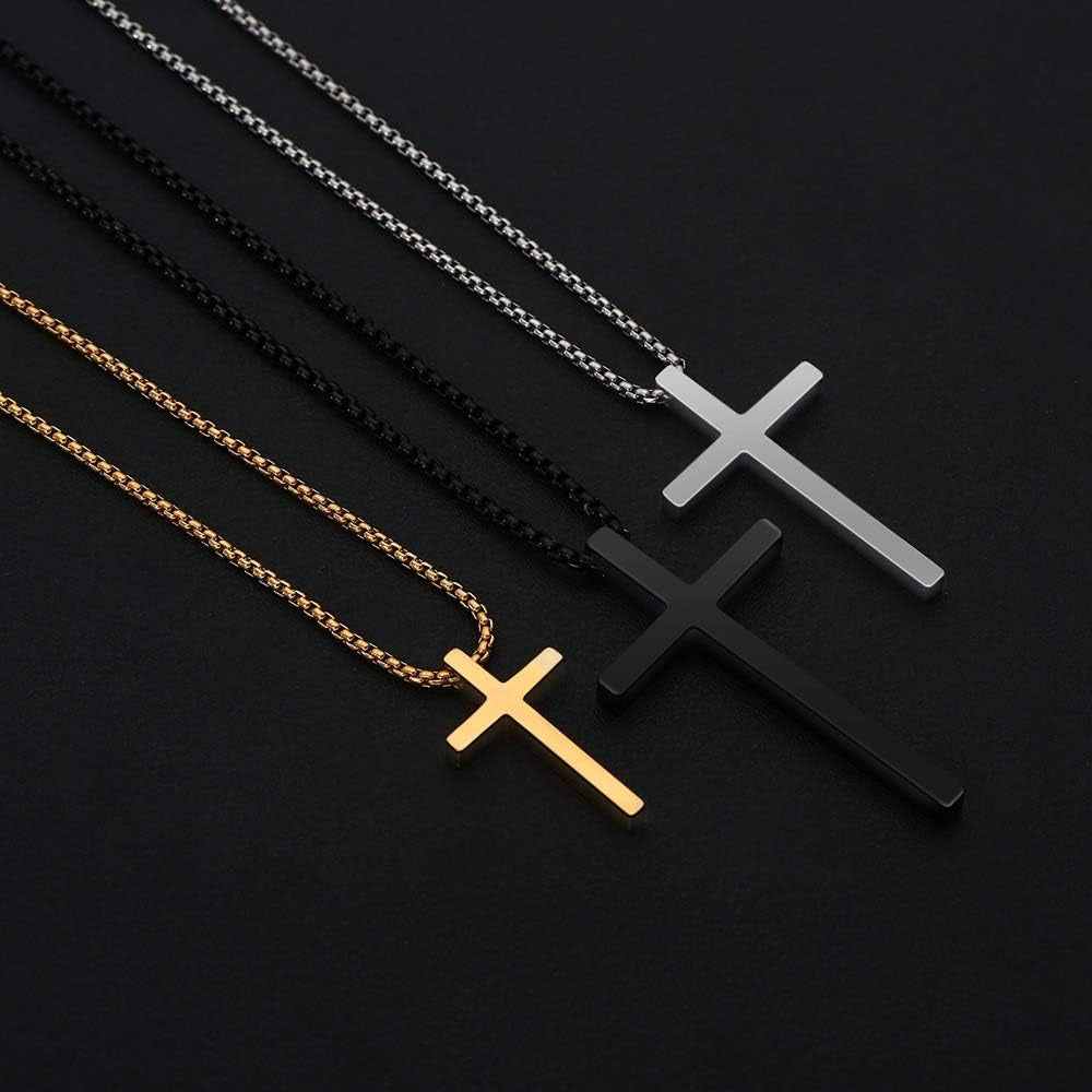 Men's Stainless Steel Cross Necklace Gold, 16-30 Inch Box Chain).