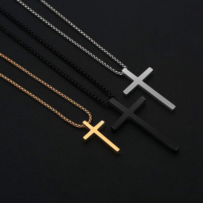 Men's Stainless Steel Cross Necklace Gold, 16-30 Inch Box Chain).