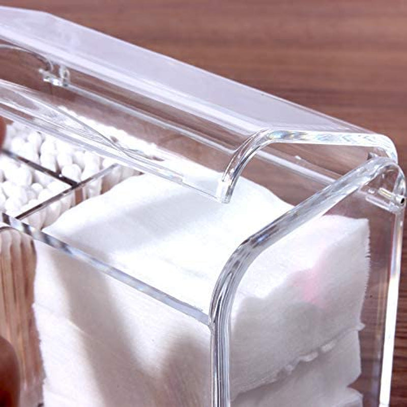 Qtip/Cotton Swab Dispenser: Clear 3-Compartment Bathroom Organizer.