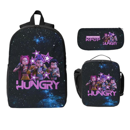 3-Piece K-POP "Demon Hunters" Backpack Set (Laptop Bag, Lunch Bag, Pencil Case).