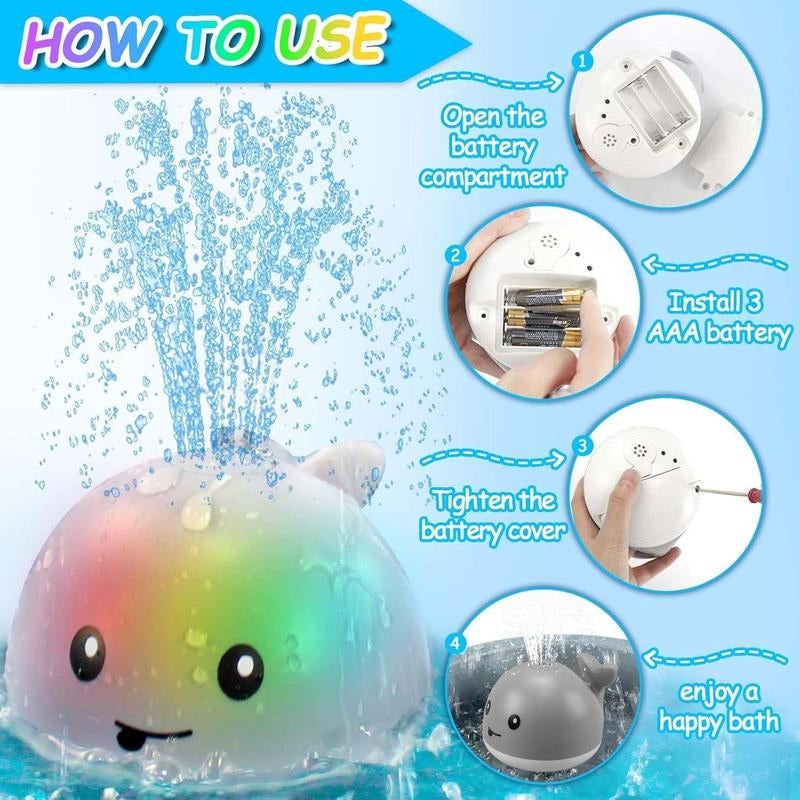 360° Rotating Smart Sensor Whale Bath Toy with Colorful Lights.