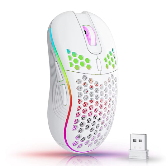 High-Speed 2.4G Wireless Gaming Mouse: 1600 DPI, Ergonomic Honeycomb, RGB Backlit.