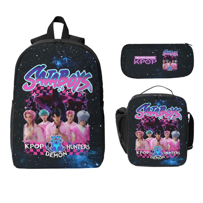 3-Piece K-POP "Demon Hunters" Backpack Set (Laptop Bag, Lunch Bag, Pencil Case).