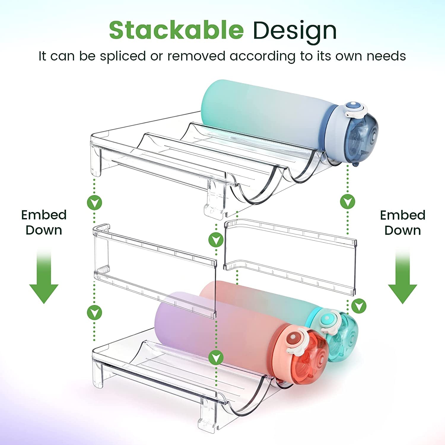 2-Pack Stackable Water Bottle Storage Organizer for Cabinet.