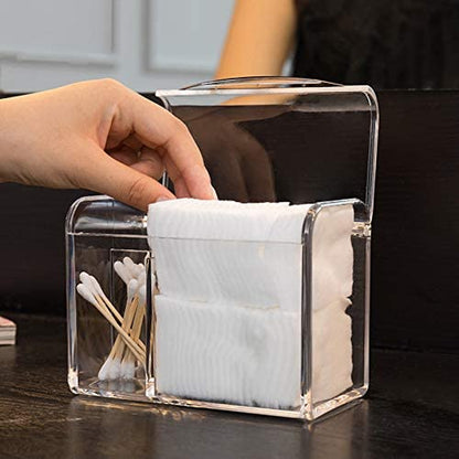 Qtip/Cotton Swab Dispenser: Clear 3-Compartment Bathroom Organizer.