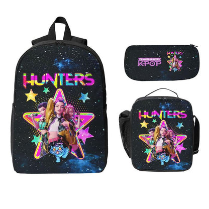 3-Piece K-POP "Demon Hunters" Backpack Set (Laptop Bag, Lunch Bag, Pencil Case).
