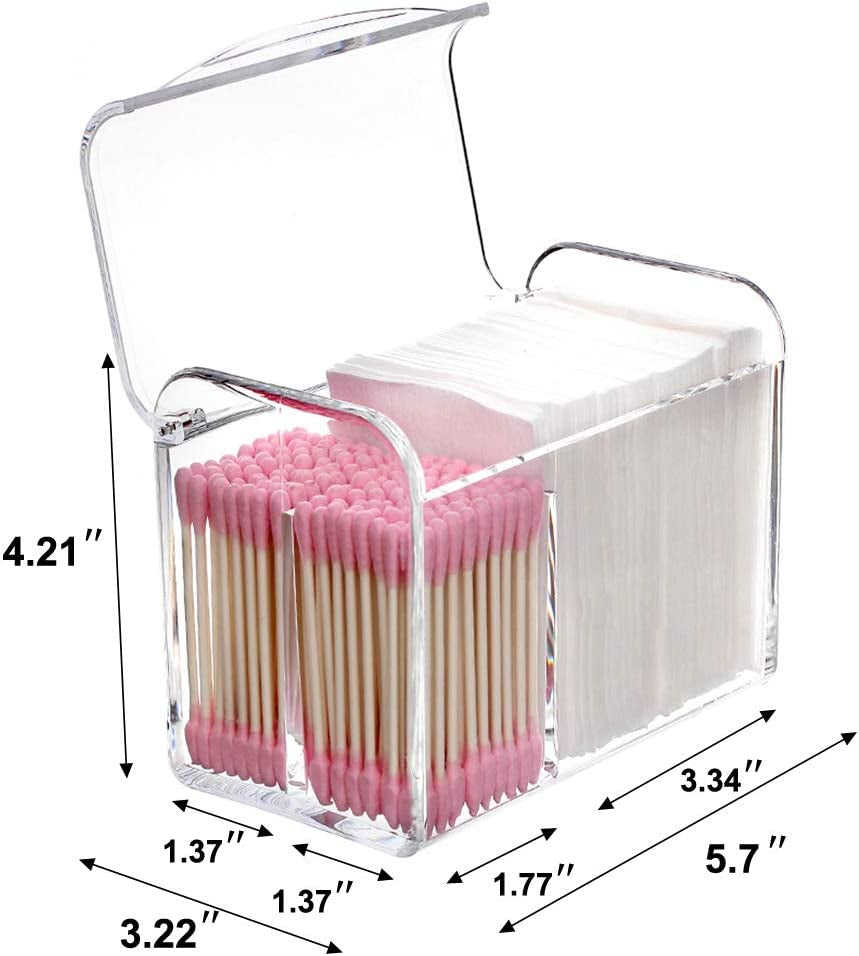 Qtip/Cotton Swab Dispenser: Clear 3-Compartment Bathroom Organizer.