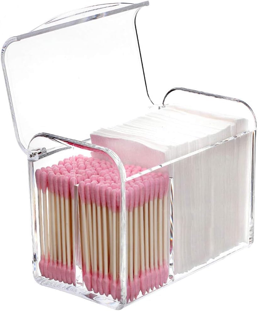 Qtip/Cotton Swab Dispenser: Clear 3-Compartment Bathroom Organizer.