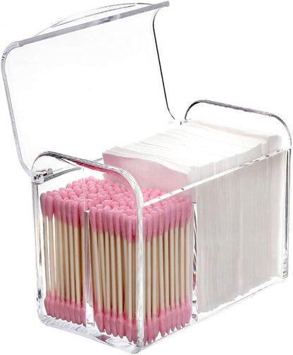 Qtip/Cotton Swab Dispenser: Clear 3-Compartment Bathroom Organizer.