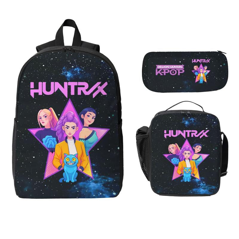 3-Piece K-POP "Demon Hunters" Backpack Set (Laptop Bag, Lunch Bag, Pencil Case).